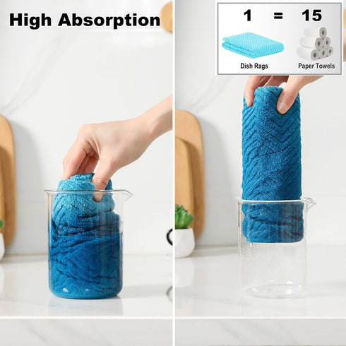 QAJ 100% Set, 16" 25" Pack 8 (400 Cotton Kitchen Dish Towels x Super Absorbent and Soft Kitchen Towels, of Dish Cloths
