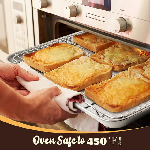 E-far Cookie Sheet with Rack Set, Half Sheet Baking Pan, 18”x13” Stainless Steel Tray with Wire Cooling Rack for