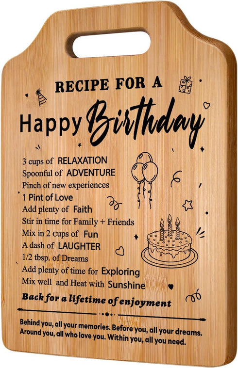 Birthday Gifts for Women: Unique Recipe for A Happy Birthday Cutting Board for Her Mom Sister Wife Friend