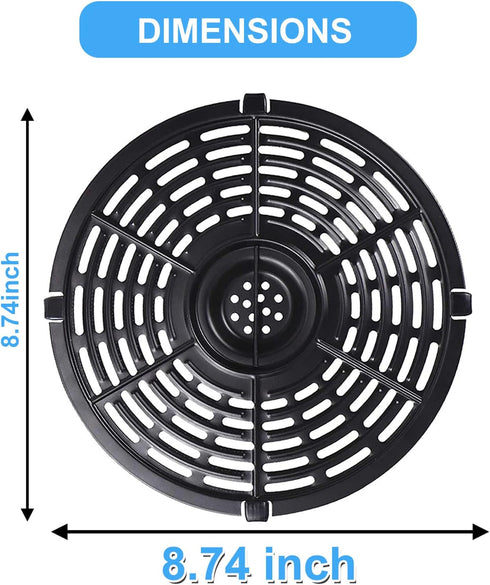 Air Fryer Grill Pan for Power XL 5QT, 8.7'' Round Non-Stick Replacement Tray Rack Parts Accessories, Dishwasher Safe