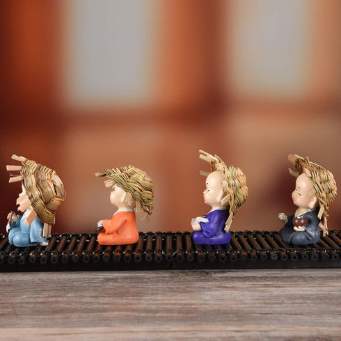 Brass Statu BRABUD Resin Smile Monk - Holding Chinese Zither, Chess Book, Paintbrush Statues for Home Decor