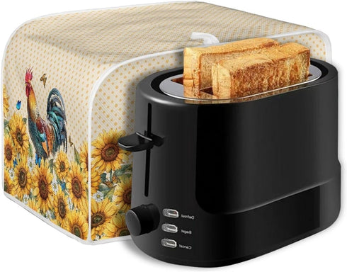 Sunflower Roosters Chickens Toaster Oven Covers, Quilted Polyester Fabric Dust-proof Cover for Small Appliances