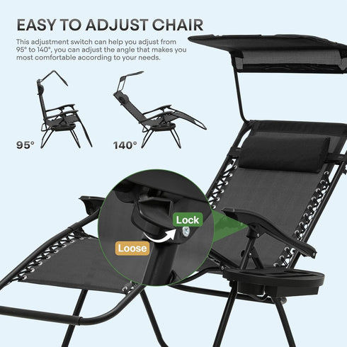 Athena Collection Folding Zero Gravity Chair with Canopy, Adjustable Lounge Chair Recliner, Outdoor Lawn Chair Camping