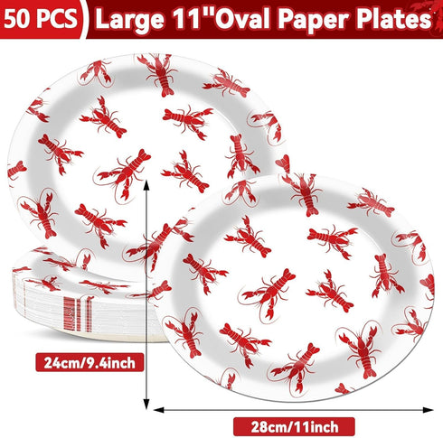 50 11 Set PCS Crawfish boil Oval Paper Plates Large Disposable Red Grid Pattern Party Decorations Barbecue Tray