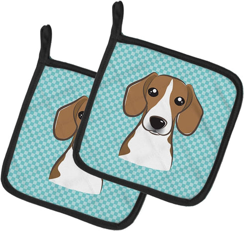 Caroline's Treasures BB1177PTHD Checkerboard Blue Beagle Pair of Pot Holders, Kitchen Heat Resistant, 7 1/2 x 7 1/2