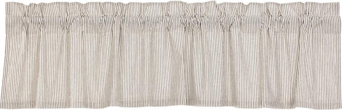 VHC Brands Hatteras Seersucker Ticking Striped Cotton Kitchen Curtains, Rod Pocket Valance 16x72, Denim Blue