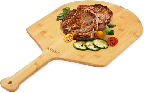 Natural Bamboo Pizza Peel - 15 Inch Wooden Spatula for Baking Homemade Pizza, Bread, and Cutting Fruit and Veggies