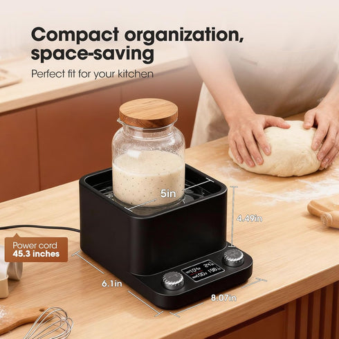 1F (70-104F) 50oz |198-h |360 Sourdough Starter Warmer | Water Bath Precise Thermostat Sourdough Warmer | For Jars