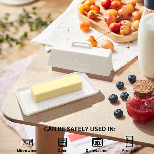 Gute Butter Dish with Lid for Countertop, Covered Ceramic Butter Keeper Container for Kitchen (White)