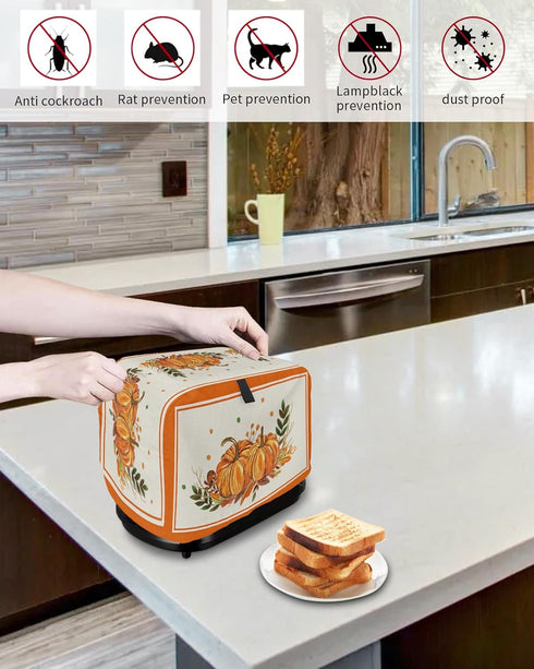 Fall Pumpkin Toaster Cover 2 Slice - Thanksgiving Watercolor Orange Pumpkin Maple Leaf Kitchen Appliance Cover