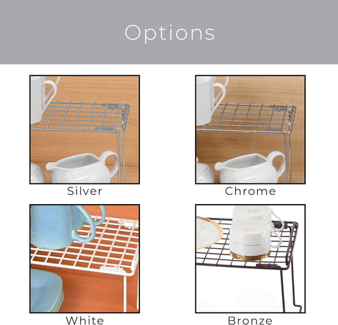 Smart Design Stacking Cabinet Shelf Rack - Extra Large 22 x 10 Inch - Steel Metal Wire Organizer for Kitchen