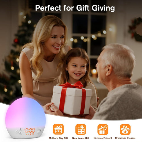Dimmable 30 KEPLUG Wake Up Light Sunrise Alarm Clock,Digital Alarm Clocks Bedside Night Light,White Noise Sound Machine