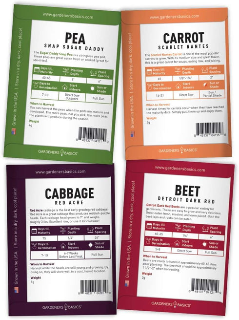 8 Gardeners Basics Winter, Fall, and Spring Vegetable Seeds for Planting | Cool Weather Crops | Varieties: Sugar Snap