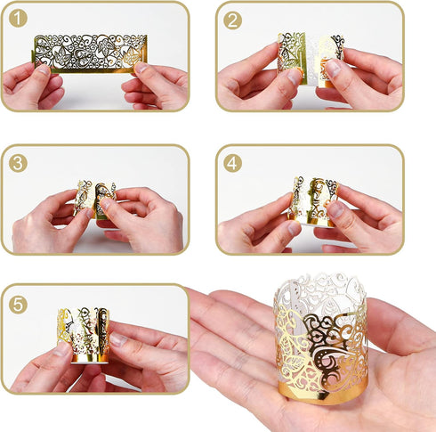 LOVEINUSA 48pcs Votive Candle Holders Wraps, Gold Tea Light Candle Fairy Home Decoration (No Bottom)