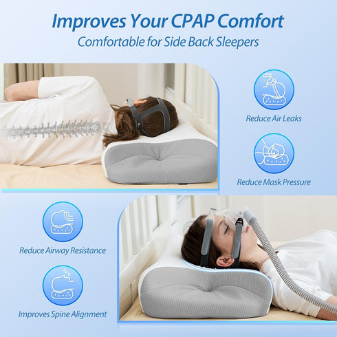 HOMCA CPAP Pillow for Side Sleeping, Cervical Neck Pillow for All CPAP Masks Users to Reduce Air Leaks & Masks