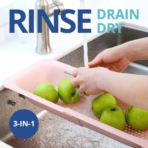 BLUE GINKGO Over the Sink Colander Strainer Basket - Extendable Kitchen Essential for Washing Vegetables and Fruits