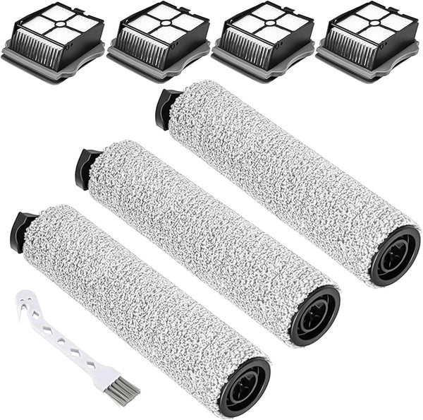 Replacement Parts for iFloor 3/Floor One S3 Wet Dry Vacuum Cleaner, 3 Pack Brush Rollers + 4 Pack Vacuum Filters