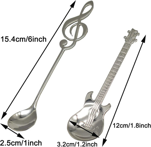 Maydahui 6PCS Guitar Spoons Music Note Teaspoon Set 18/10(304 )Stainless Steel Musical Notation Dessert Spoon for Coffee Stirring Drink Mixing Milkshake Jam
