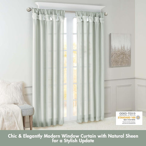 Madison Park Emilia Faux Silk Curtain, 120"L x 50"W, Dusty Aqua, Room Darkening, DIY Twist Tab Top