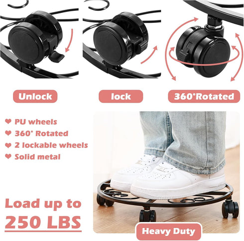 lucpur 3 Pack 12 Inch Plant Caddy with Wheels, Metal Plant Stand with Wheels Heavy Duty Wrought Iron Rolling Plant