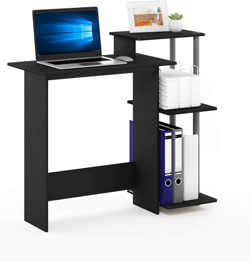 Furinno Efficient Home Laptop Computer Desk with Square Shelves, Solid Black/Grey Design