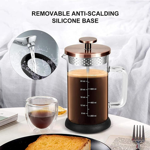 French Press Coffee Maker, 34 Ounce with 4 Filters System, Stainless Steel Plunger, Borosilicate Glass