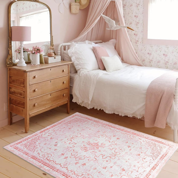 REBBORUG Pink Rug for Office Under Desk Rolling Chairs 4x6 - Small Classroom