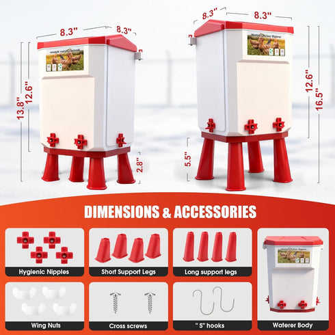 3 Control,Red,12.5 8.3 inch 8.3 Gallon Heated Chicken Waterer for Winter Automatic Chicken Water Heater,Adsjustable