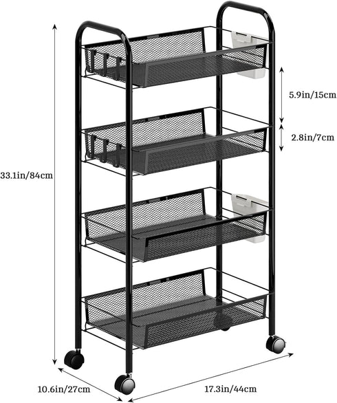 4 360 41 Inch 4-Layers) Snack Cart with Wheels Fruit Vegetable Basket Storage Cart Tier Stackable Metal Basket