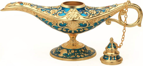 LAUYOO Classic Aladdin Magic Genie Lamp, Metal Carved Arabian Props for Home Tabletop Decoration, Size 7 x 20.7 x 11.3CM