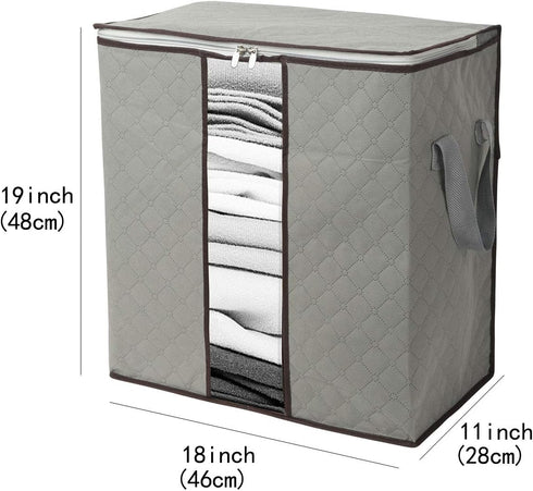 2 Pack Foldable Erect Storage Bags Under Bed Closet Organizer 18 x 11 x 19 inch - for Quilt, Blanket, Pillow, Clothes,