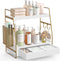 ROPALINS 2-Tier Bathroom Counter Organizer with Drawer & Removable Basket, Wood & Metal