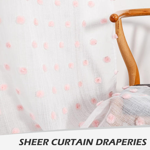 84 Inch 2 52 84 inch MYSKY HOME Pom Pom Sheer Curtains for Girls Bedroom Pink Curtains for Nursery Long Living Room