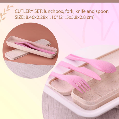 Wheat Straw Travel Utensils Set with Case, BPA Free Kids Cutlery Set - Fork, Spoon, Knife for Lunch Box
