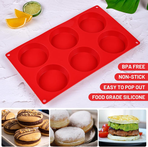 Muffin Top Pan, Silicone Egg Molds for Breakfast Sandwiches, 3" Round Silicone Egg Pan for Baking Tarts and Corn Bread