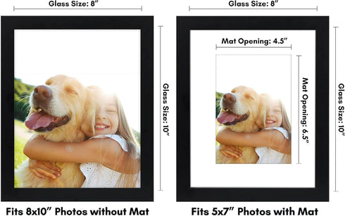 Americanflat 8x10 Picture Frame with Shatter-Resistant Glass - Use as 5x7 Picture Frame with Mat or Display 8x10 Photo