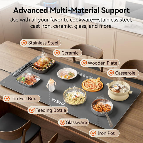 36"x16", 4 3 Settings DIGIX Food Warming Mat Extra Large, XXL Warming Mat For Food, Food Warmer Chafing Dishes
