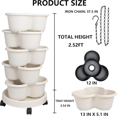 5 Hourleey Strawberry Planter, Tier Stackable Gaden Tower for Flowers, Vegetables, Grow Your Own Herb Garden Vertical