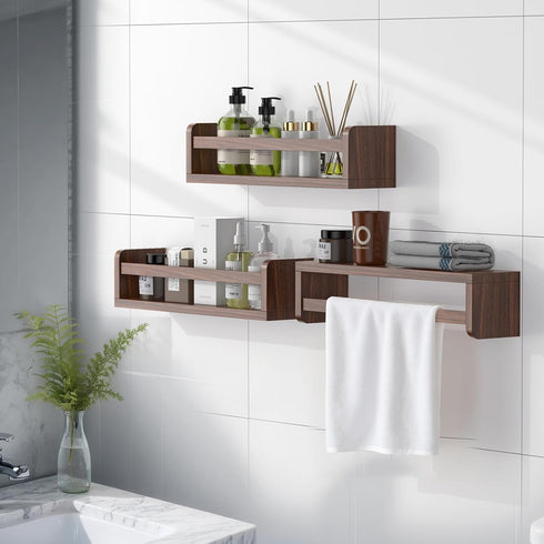 16.5 Inch Set 3 Floating Wall Nursery Book Shelves for Bedrooms Kids Walnut Color Wooden Baby Book Shelf for Kids Rooms
