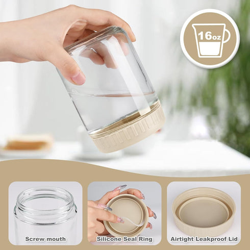 16oz 4 SHOWIN Overnight Oats Containers with Lids, Glass Jars with Lids pcs, Apricot, Wide Mouth Mason jars for Salad