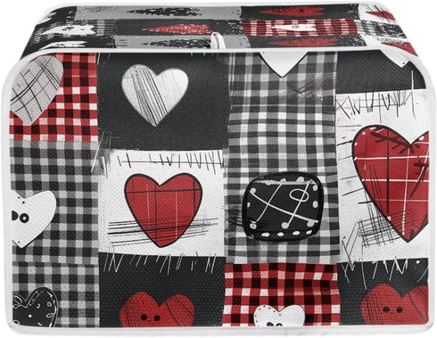 Bulopur Microwave Toaster Cover, Red Black White Love Heart Lattice, Quilted Dust Protection for Standard Toasters
