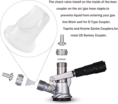 Stainless Steel 304 Beer Keg Coupler Fitting & Check Valve, Beer Keg Coupler Accessories Kit for Sankey Couplers