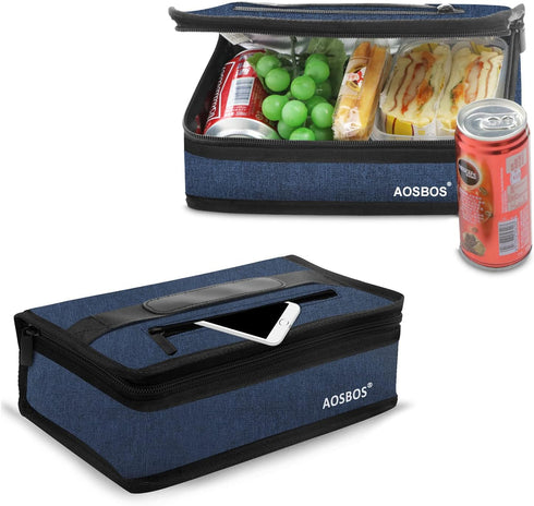 Aosbos Small Lunch Bag, Blue, Unisex Portable Mini Cooler, Insulated Thermal Bag for Men and Women