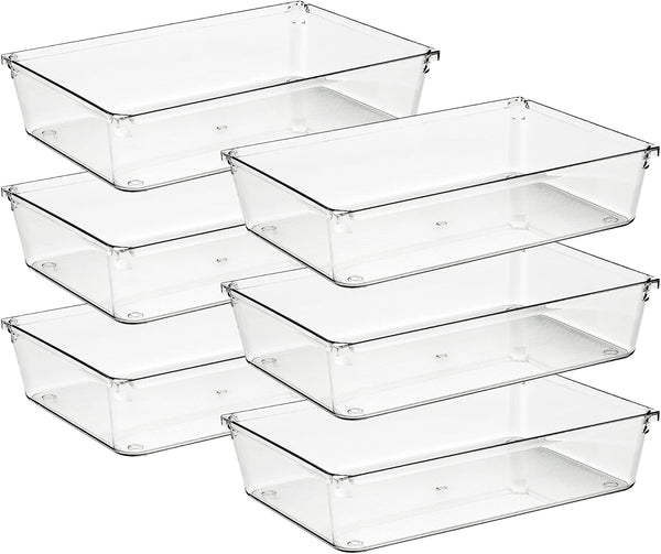 Ravinte 6 Pack Drawer Organizer - 6" X 9" Clear Plastic Storage Bins, Non-Slip Acrylic Organizers for Makeup, Jewelry