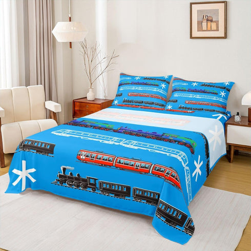 Set Set 3Pcs Feelyou Train Kids Boys Bed Sheets Retro Steam Engine Toddler Sheet for Teens Railway Track Transport Bed