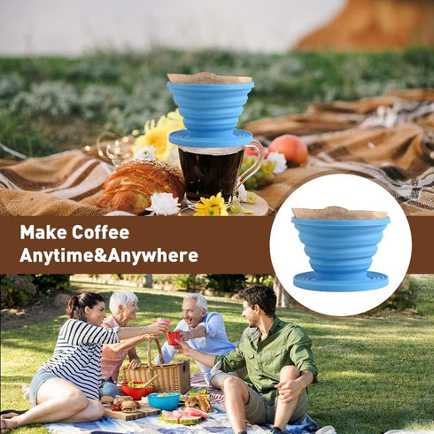 Abnaok Set of 2 Collapsible Pour Over Coffee Dripper, Silicone Reusable Cone Filter Holder with 40Pcs Paper Filters for