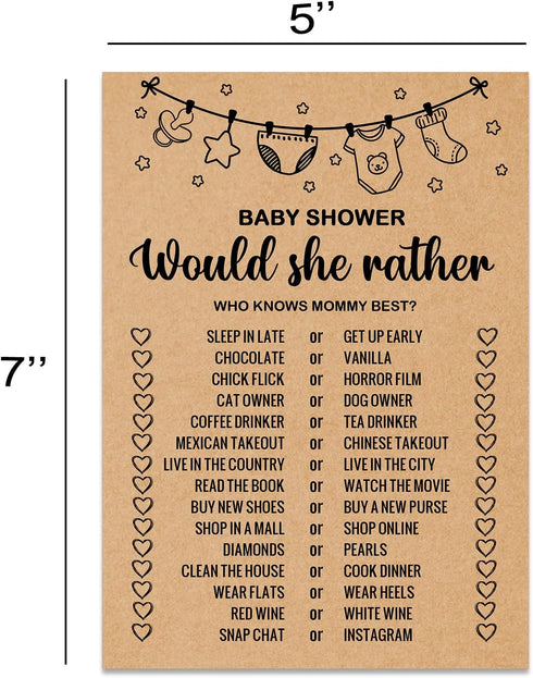 Misaidou Set 30 Baby Shower Game Cards, Would She Rather Baby Shower Games Ideas, of Cards, Rustic Bridal Wedding