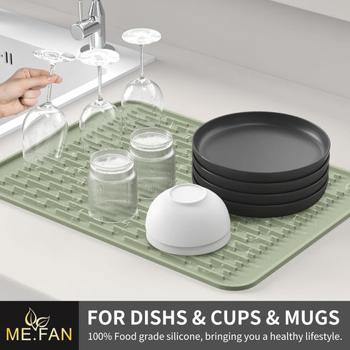 ME.FAN Silicone Dish Drying Mat, Kitchen Counter Protection Pad, 18''×16'' - Desert Sage, for Sink or Refrigerator