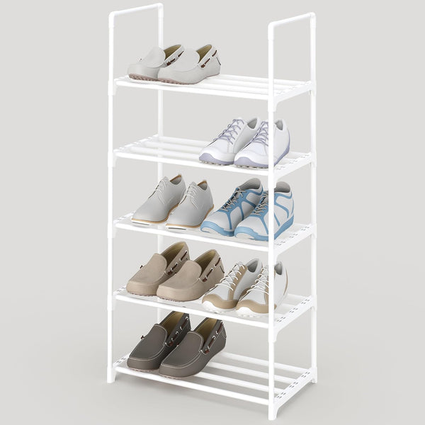 SOKOSEN 5-Tier Small Shoe Rack, Metal Stackable Kids Shoe Shelf Storage Zapateras Organizer,Narrow