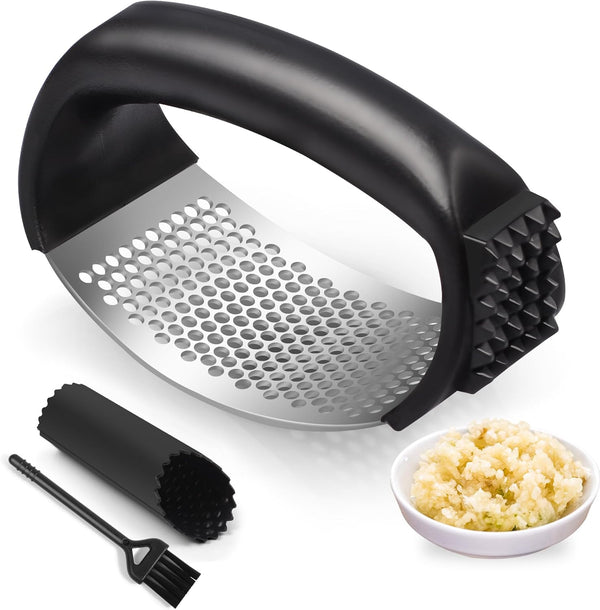 Pomyter Garlic Press Rocker, Stainless Steel Garlic Mincer and Garlic Crusher, Easy-Squeeze Garlic